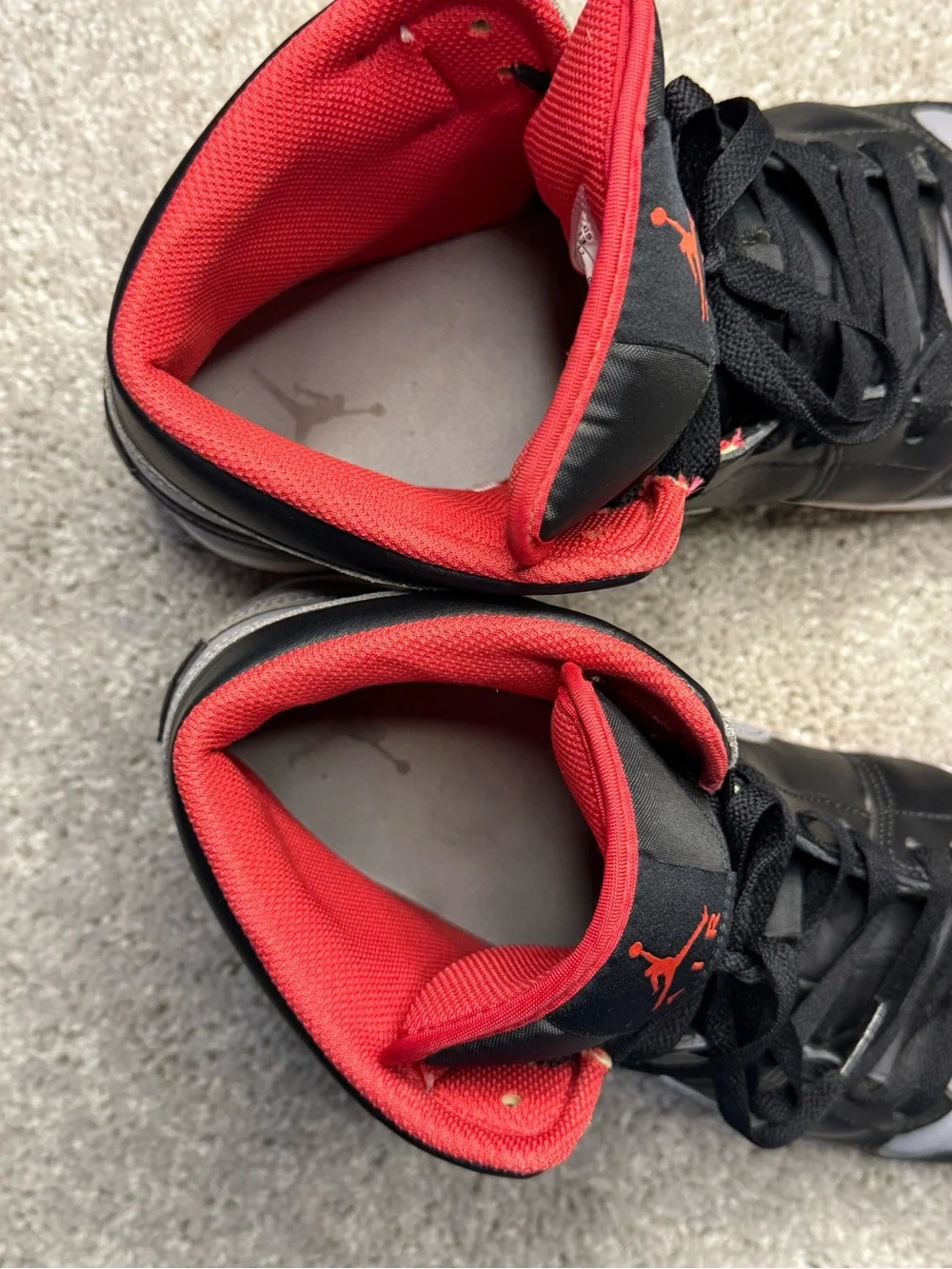 Jordan Men’s High-Top Sneakers in Black, Gray & Red